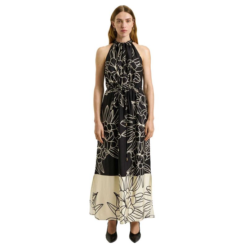 Veronika Maine Black Orchid Border Print Halter Maxi Dress image number 0